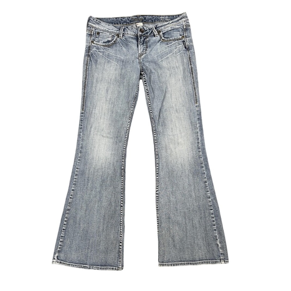 SILVER JEANS Streaked Distressed EDEN FLARE LOW-RISE Stretch 33x33 (33x31.5")